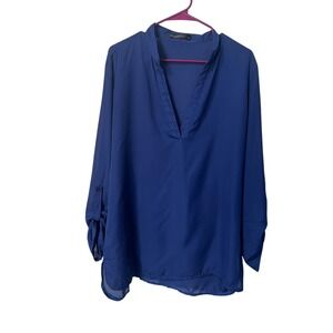 Zanzea Collection Royal Blue V-Neck Roll Tab Sleeve Tunic Blouse XXL Plus Size
